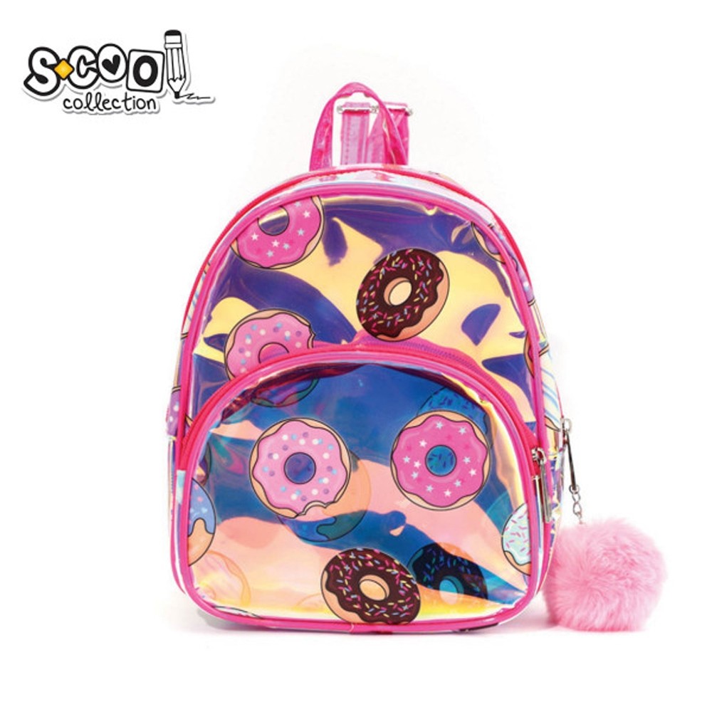 Ghiozdan gradinita transparent DONUTS, design modern, un compartiment principal, PVC, multicolor - imagine 3